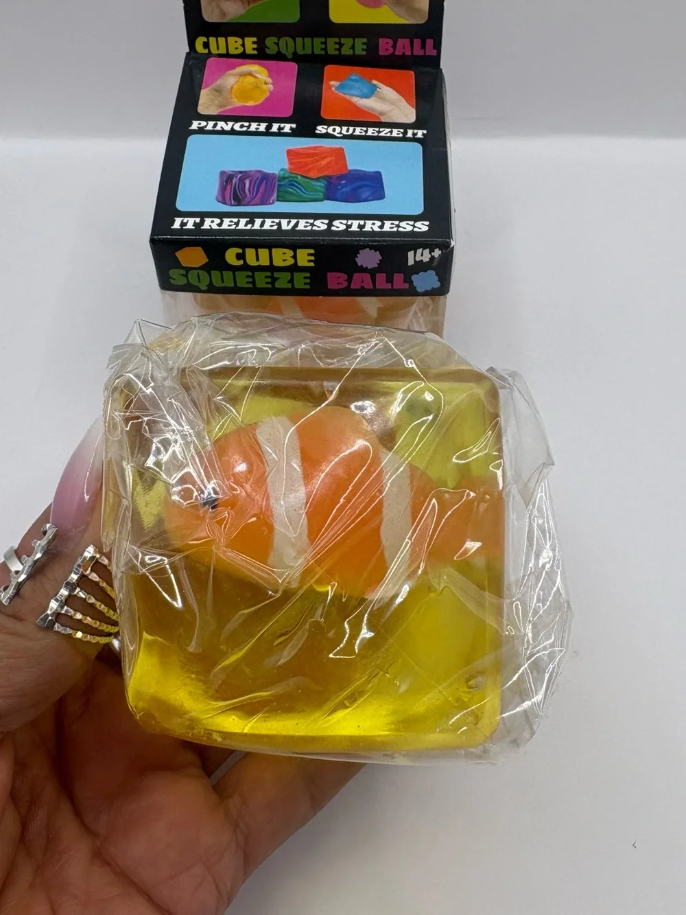 Cube Squeeze Ball with a cute fish inside Toy - Yellow